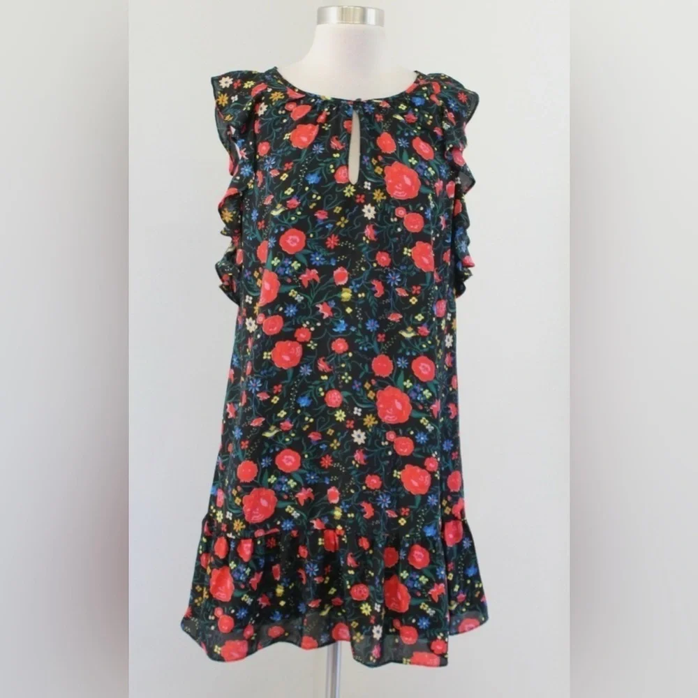 J. Crew Women’s Floral Printed Flutter Sleeveless Multicolor Keyhole Dress XS